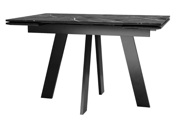 Кухонный стол раскладной SKM 120, керамика черный мрамор/подстолье черное/ножки черные в Норильске - изображение 1