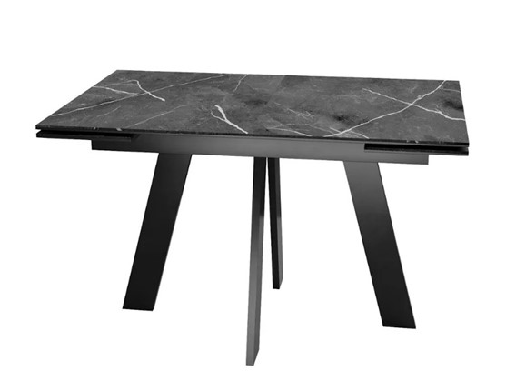 Кухонный стол раскладной SKM 120, керамика черный мрамор/подстолье черное/ножки черные в Норильске - изображение