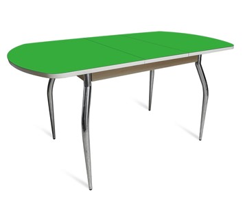 Кухонный стол раздвижной ПГ-02 СТ2, дуб молочный/зеленое стекло/35 хром гнутые металл в Красноярске