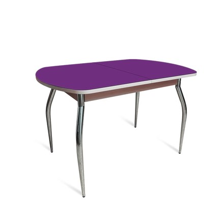 Раздвижной стол ПГ мини СТ2, дуб молочный/фиолетовое стекло/35 хром гнутые металл в Красноярске - изображение