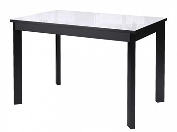 Кухонный стол раздвижной Dikline Ls110, стекло белое/ножки черные в Норильске