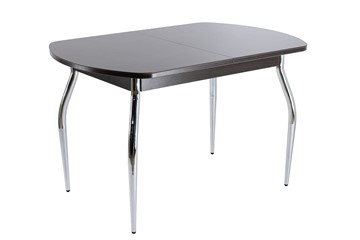 Кухонный стол раздвижной ПГ-02 СТ1 венге/черное стекло/хром фигурные в Норильске