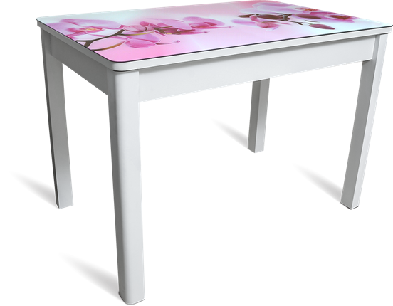 Обеденный раздвижной стол Айсберг-02 СТФ, белое лдсп/орхидея/40 прямые массив белые в Красноярске - изображение
