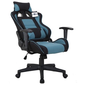Компьютерное кресло Brabix GT Racer GM-100 (две подушки, ткань, черное/голубое) 531818 в Красноярске - предосмотр 1