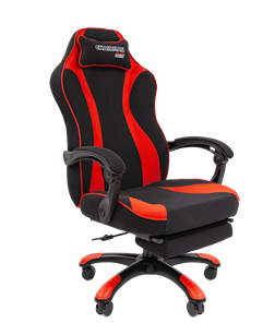 Игровое кресло CHAIRMAN GAME 35 с выдвижной подставкой для ног Ткань  черная / Ткань красная в Норильске
