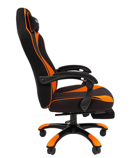 Игровое кресло CHAIRMAN GAME 35 с выдвижной подставкой для ног Ткань черная / Ткань оранжевая в Красноярске - изображение 2