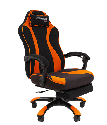 Игровое кресло CHAIRMAN GAME 35 с выдвижной подставкой для ног Ткань черная / Ткань оранжевая в Красноярске - изображение