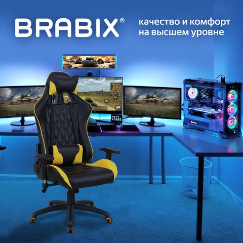 Кресло компьютерное Brabix GT Master GM-110 (две подушки, экокожа, черное/желтое) 531927 в Красноярске - изображение 19