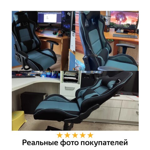 Компьютерное кресло Brabix GT Racer GM-100 (две подушки, ткань, черное/голубое) 531818 в Красноярске - изображение 13
