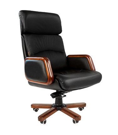 Кресло компьютерное CHAIRMAN 417 кожа черная в Норильске - изображение