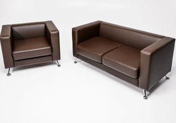 Комплект мебели Альбиони коричневый кожзам  диван 2Д + кресло в Норильске