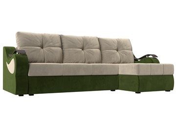 Угловой диван Меркурий, Бежевый/зеленый (вельвет) в Норильске