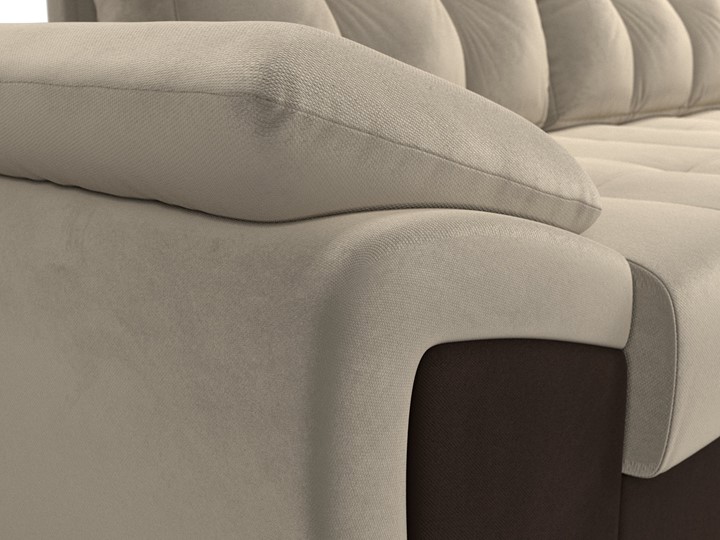 Угловой диван для гостиной Нэстор прайм, Бежевый/Коричневый (микровельвет) в Красноярске - изображение 5