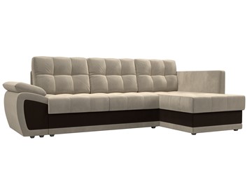 Угловой диван для гостиной Нэстор прайм, Бежевый/Коричневый (микровельвет) в Норильске
