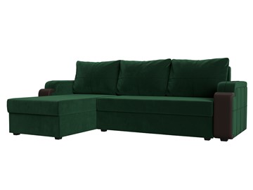 Угловой диван с оттоманкой Николь лайт, Зеленый/Коричневый (велюр/экокожа) в Норильске