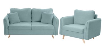 Комплект мебели Бертон голубой диван+ кресло в Норильске
