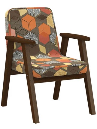 Кресло мягкое Ретро ткань геометрия коричневый, каркас орех в Красноярске - изображение
