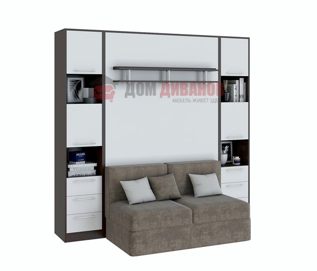 Кровать-шкаф с диваном Бела 1, с полкой ножкой, 1200х2000, венге/белый в Норильске - изображение 1