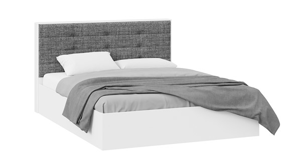 Кровать спальная с подъемным механизмом Тесса (Белый Жемчуг/Рогожка серая) в Красноярске - изображение