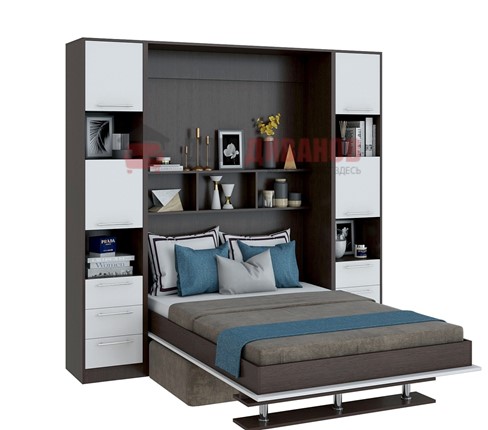 Кровать-шкаф с диваном Бела 1, с полкой ножкой, 1200х2000, венге/белый в Норильске - изображение