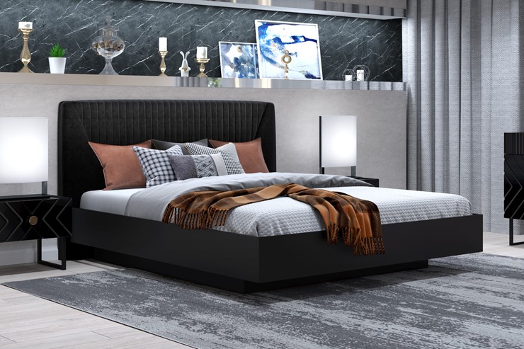 Кровать с подъемным механизмом Марсель-11 (Черный, ткань Fenix black) 1600 в Норильске - изображение 2