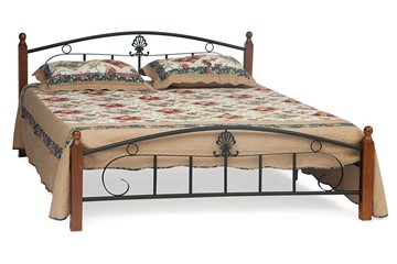 Кровать с основанием РУМБА (AT-203)/ RUMBA дерево гевея/металл, 160*200 см (Queen bed), красный дуб/черный в Красноярске