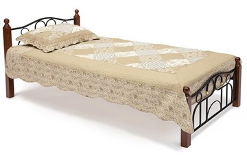 Кровать AT-808 дерево гевея/металл, 90*200 см (Single bed), красный дуб/черный в Красноярске