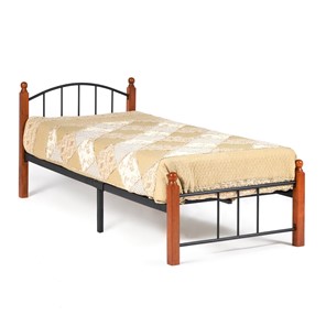 Кровать AT-915 дерево гевея/металл, 90*200 см (Single bed), красный дуб/черный в Норильске