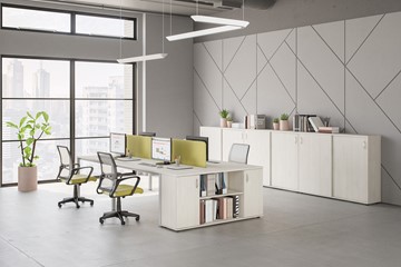 Офисный комплект мебели Комфорт КФ (белый премиум) на сером металокаркасе в Норильске