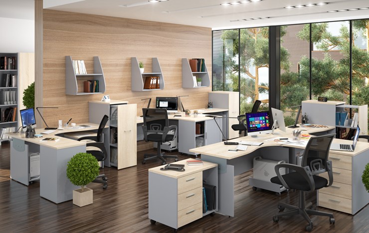 Офисная мебель OFFIX-NEW для 4 сотрудников с двумя шкафами в Норильске - изображение 1
