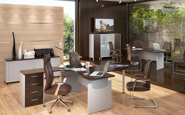 Офисный комплект мебели OFFIX-NEW для двух сотрудников и руководителя в Красноярске - изображение
