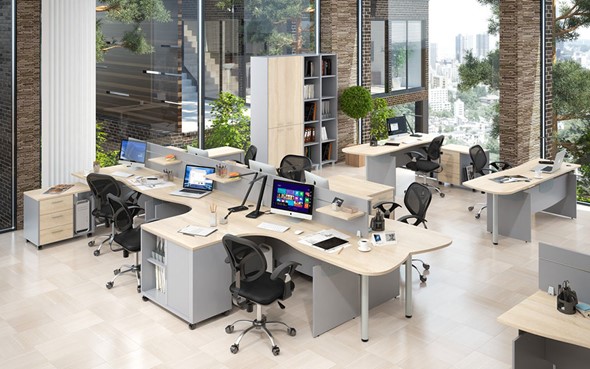 Офисная мебель OFFIX-NEW для 4 сотрудников с двумя шкафами в Норильске - изображение