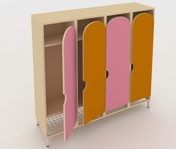 Распашной детский шкаф ШГС4 Беж + Розовый + Оранжевый в Красноярске