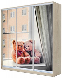 Шкаф детский ХИТ 23-20/2-777-26, Мишки на окне, Дуб Сонома в Красноярске