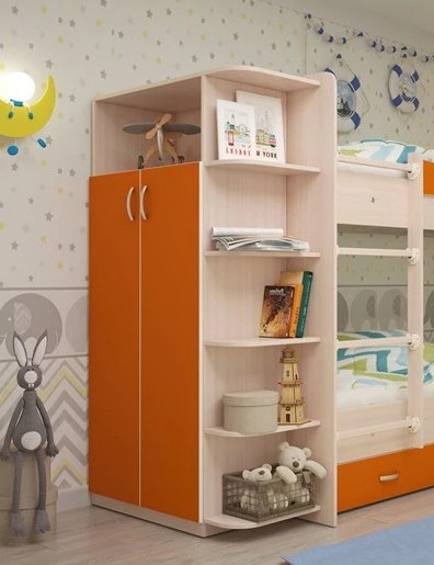 Детский распашной шкаф Мая корпус Млечный дуб, фасад Оранжевый в Красноярске - изображение 1