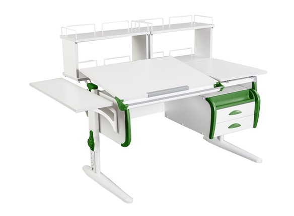 Детский стол-трансформер 1/75-40 (СУТ.25)+ Polka_b 1/550 + Polka_zz 1/600 (2 шт.) + Tumba 3 белый/белый/Зеленый в Норильске - изображение
