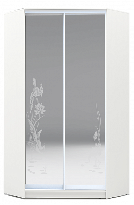 Шкаф угловой 2300х1103, ХИТ У-23-4-66-01, цапля, 2 зеркала, белая шагрень в Красноярске - изображение