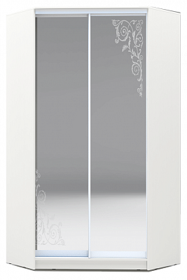 Шкаф угловой 2300х1103, ХИТ У-23-4-66-09, Орнамент, 2 зеркала, белая шагрень в Красноярске - изображение