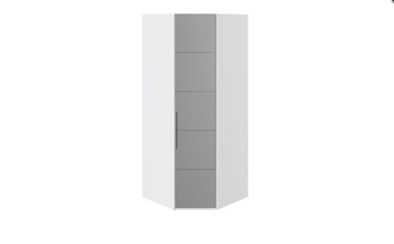 Распашной шкаф угловой Наоми с зеркальной правой дверью, цвет Белый глянец СМ-208.07.07 R в Норильске - предосмотр