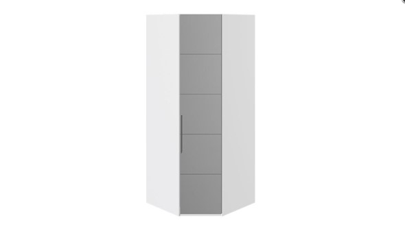 Распашной шкаф угловой Наоми с зеркальной правой дверью, цвет Белый глянец СМ-208.07.07 R в Норильске - изображение