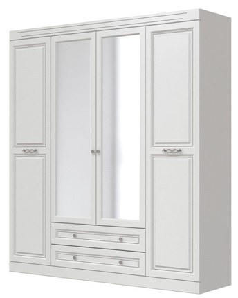 Шкаф четырехдверный в спальню Олимп ШР-4 (Белый) 2 зеркала в Красноярске - изображение