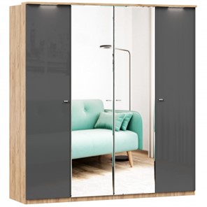 Шкаф 4х-дверный Фиджи с 2 зеркалами, Дуб золотой/Антрацит в Норильске