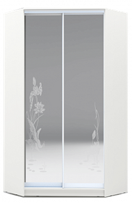 Угловой шкаф 2200х1103, ХИТ У-22-4-66-01, цапля, 2 зеркала, белая шагрень в Красноярске