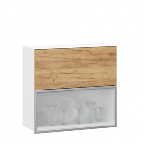 Кухонный навесной шкаф 800 горизонтальный, Шервуд, ЛД 281.981.000.137, со стеклом, белый/дуб золотой в Норильске