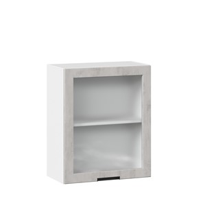 Навесной кухонный шкаф 600 со стеклом Джамис ЛД 296.350.000.021, Белый/Белый камень в Красноярске