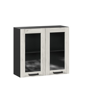 Кухонный навесной шкаф 800 со стеклом Винченца ЛД 234.360.000.080 Чёрный/Дуб Крафт белый в Норильске