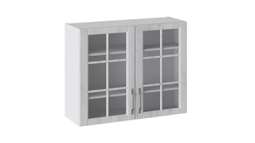 Кухонный навесной шкаф Прованс (Белый глянец/Санторини светлый) со стеклом В_72-90_2ДРс в Норильске