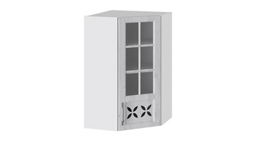 Навесной кухонный шкаф Прованс (Белый глянец/Санторини светлый) угловой со стеклом ВУ45_96-(40)_1ДРДс(R) в Норильске