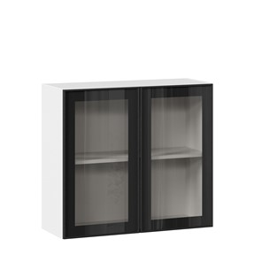 Шкаф настенный со стеклом 800 Индиго ЛД 298.360.000.023, Белый/Чёрный в Норильске
