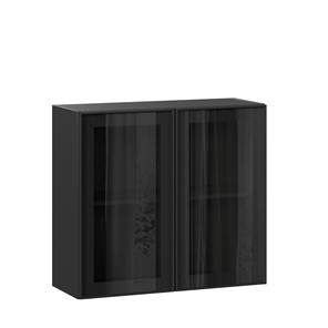 Кухонный навесной шкаф со стеклом 800 Индиго ЛД 298.360.000.149, Чёрный/Чёрный в Красноярске